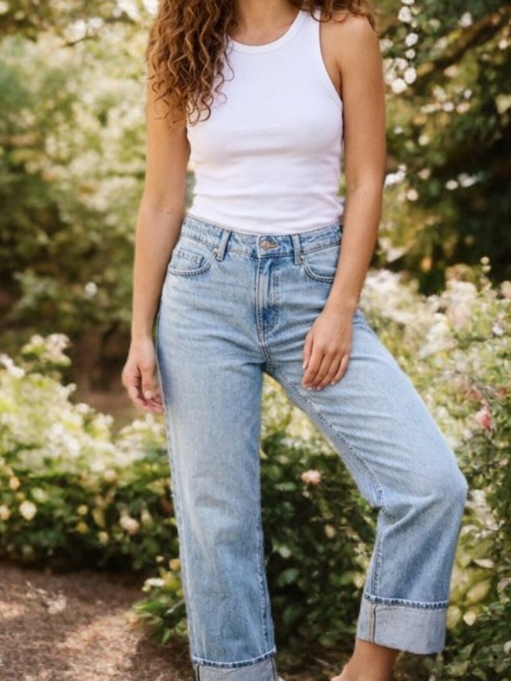 Rivete Denim Loft Relaxed Straight Mid-Rise Jeans Cuffed Leg Classic Denim Pants - Picture 3 of 12